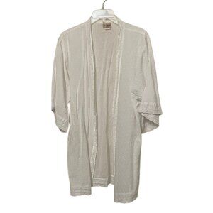BedHead Pajamas White Swiss Dot Robe S/M Cotton Lace Trim Kimono Duster No Belt
